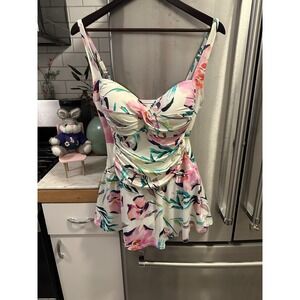 Liz Claiborne Women's Floral Molded Cup One Piece‎ Skirted Sz14 Coloring Joyful